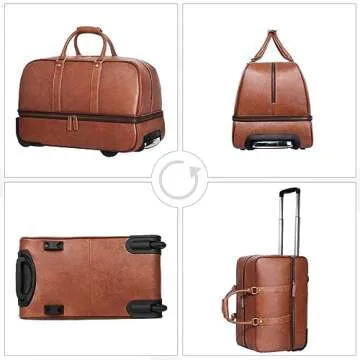 Leathario Leather Luggage travel duffle bag weekend overnight bag rolling suitcase