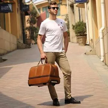 Leathario Leather Luggage travel duffle bag weekend overnight bag rolling suitcase