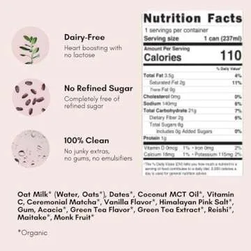 Pop & Bottle, Oat Milk Lattes - Matcha with Reishi and Maitake Mushrooms, Green Tea Latte, MCT Oil, ...