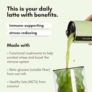 Pop & Bottle, Oat Milk Lattes - Matcha with Reishi and Maitake Mushrooms, Green Tea Latte, MCT Oil, Organic, Dairy Free, Gluten Free, Lightly Sweetened with Dates - Matcha, 8 Fl Oz (12 Pack)