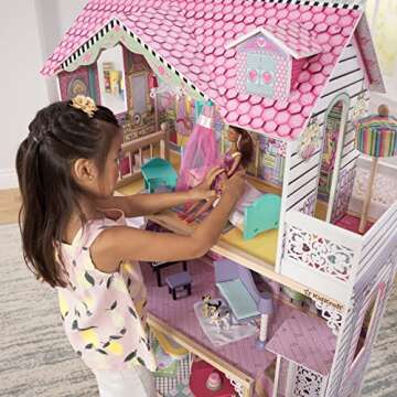 KidKraft Annabelle Wooden Dollhouse with Elevator, Balcony and 17 Accessories, Gift for Ages 3+