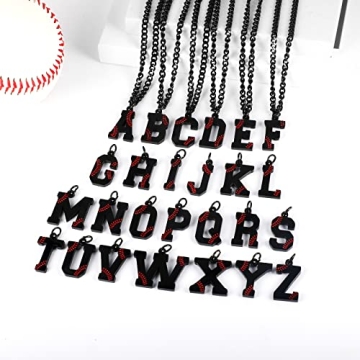 Baseball Initial A-Z Letter Necklace for Men & Boys