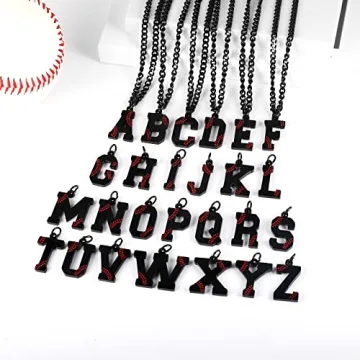 Baseball Initial A-Z Letter Necklace for Men & Boys