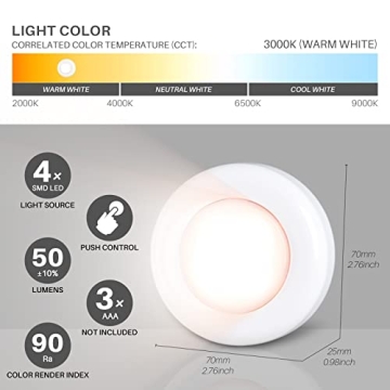 Battery Operated Warm White LED Puck Push Lights