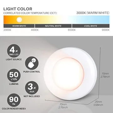 Battery Operated Warm White LED Puck Push Lights