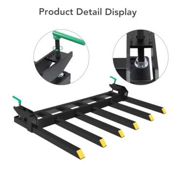 Clamp on Debris Forks to 60", Clamp-On Pallet Fork 4000 lbs Capacity Load Fit for Loader Bucket Skidsteer Tractor