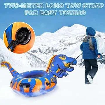 Aoskie Dinosaur Snow Tube Inflatable Snow Sled with Handles, Heavy Duty Snow Tube for Outdoor Sledding, Winter Snow Tube for Kids and Adults, Make of Double-Layers Bottom