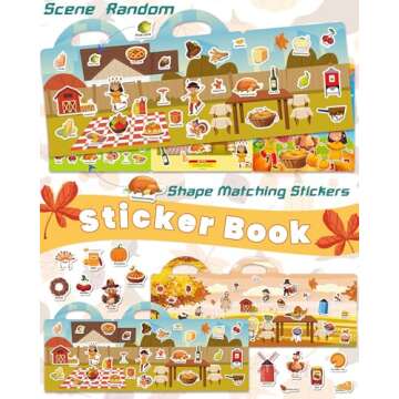 Walenced Reusable Sticker Book for Toddlers 2-4 Years, Stickers for Kids, Toddler Sticker Book Ages 1-3, Toddler Craft Activities, Toddler Travel Toys Ages 2+ Boy Girl Birthday Gifts - Thanksgiving