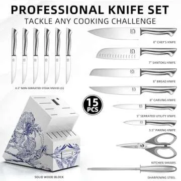 KnifeSaga 15-Piece Premium Kitchen Knife Set with Block
