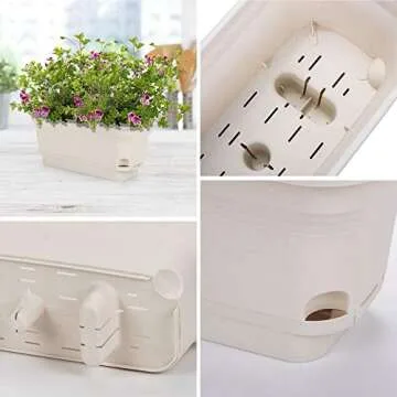 Amazing Creation Self Watering Planters Rectangular Planter Box, Windowsill Garden Bed, Planters for Outdoor Plants, Planters for Indoor Plants, Flowers, Herbs, Succulents, Beige, (2 Pack)