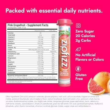 Zipfizz Daily Energy Drink Powder, Pink Grapefruit, 20 Pack | 3-in-1 Sustained Energy, Rapid Hydration, and Essential Vitamins | Sugar-Free | Electrolyte Powder | Contains Vitamin B-12 & Antioxidants