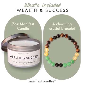 Manifest Candles 7oz Sage & Bergamot Money Candle with Manifestation Bracelet - Protection Candles f...