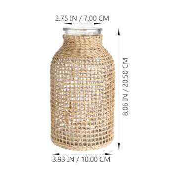 DOITOOL Boho Glass Vase with Rattan Cover, Farmhouse Bud Vase, Round Decorative Vase Floral Containe...