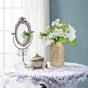 DOITOOL Boho Glass Vase with Rattan Cover, Farmhouse Bud Vase, Round Decorative Vase Floral Container Bottle for Floral Arrangements Housewarming Party Home Decor (L)