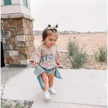 Infant Baby Boy Girl 4th of July Outfits Short Sleeve Romper Jumpsuit Bodysuit USA T-Shirt Tops Independence Day Clothes (A-Grey, 0-6 Months)