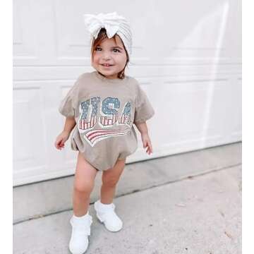 Infant Baby Boy Girl 4th of July Outfits Short Sleeve Romper Jumpsuit Bodysuit USA T-Shirt Tops Independence Day Clothes (A-Grey, 0-6 Months)