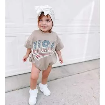 Infant Baby Boy Girl 4th of July Outfits Short Sleeve Romper Jumpsuit Bodysuit USA T-Shirt Tops Independence Day Clothes (A-Grey, 0-6 Months)
