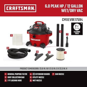 CRAFTSMAN 12 Gallon 6.0 HP Wet Dry Vacuum Powerful Suction