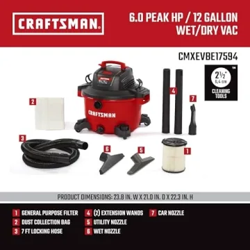 CRAFTSMAN 12 Gallon 6.0 HP Wet Dry Vacuum Powerful Suction