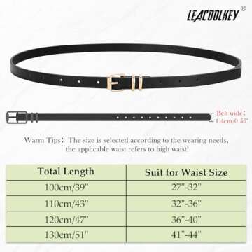 LEACOOLKEY 4 Pack Women Skinny Leather Belts for Dress with Gold Buckle Ladies Thin Waist Belt for Jeans Pants