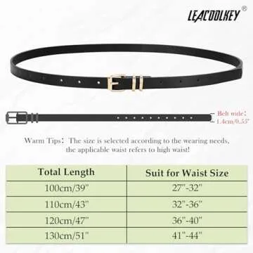 LEACOOLKEY 4 Pack Women Skinny Leather Belts for Dress with Gold Buckle Ladies Thin Waist Belt for Jeans Pants