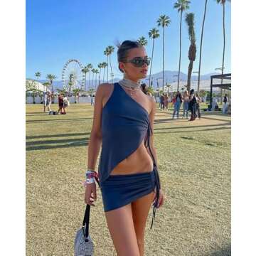 Women Vintage Print Two Piece Skirt Set Y2K Off Shoulder Tube Tops Slim Fit Crop Camis Mini Skirts N...