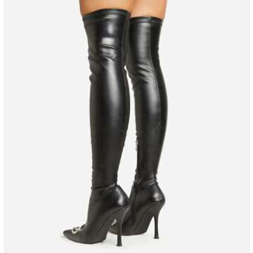 Lemonade Women's Over The Knee Heels Thigh High Boots Stiletto High Heel Stretch Pointed Toe Fall Winter Thigh Long Boots Catcher boots Black 7.5