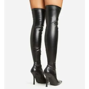 Lemonade Women's Over The Knee Heels Thigh High Boots Stiletto High Heel Stretch Pointed Toe Fall Winter Thigh Long Boots Catcher boots Black 7.5