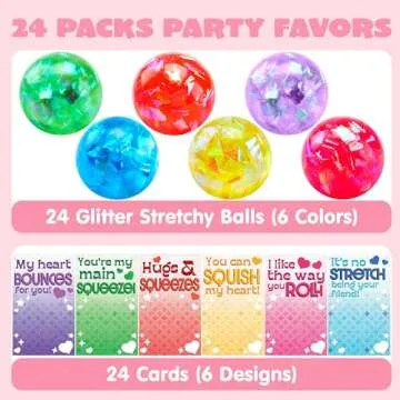 JOYIN 24 Packs Valentine's Day Stretchy Balls with Cards, Classroom Exchange Gift for Kids, Valentin...