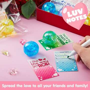 JOYIN 24 Packs Valentine's Day Stretchy Balls with Cards, Classroom Exchange Gift for Kids, Valentine's Party Favors, Classroom and Holiday Reward Prizes, Stress Relief Stretch Balls