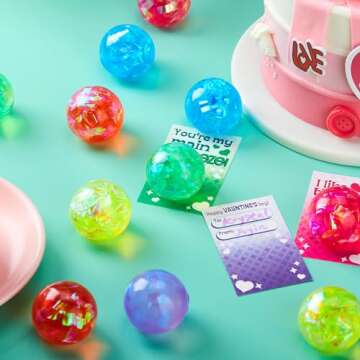 JOYIN 24 Packs Valentine's Day Stretchy Balls with Cards, Classroom Exchange Gift for Kids, Valentine's Party Favors, Classroom and Holiday Reward Prizes, Stress Relief Stretch Balls