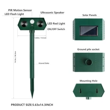 2 Pack 2025 Ultrasonic Animal Repellent Outdoor Devices with Solar Power