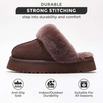 Project Cloud Slippers for Women - 100% Genuine Suede Womens platform slippers for women - Memory Foam Clogs for Women - Mules for women 2025 - Women Footwear Christmas Slippers (Viki, BRWN, 7.5)