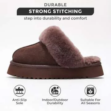 Project Cloud Slippers for Women - 100% Genuine Suede Womens platform slippers for women - Memory Foam Clogs for Women - Mules for women 2025 - Women Footwear Christmas Slippers (Viki, BRWN, 7.5)
