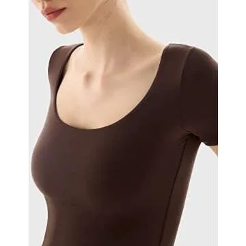 PUMIEY T Shirt for Women Short Sleeve Slim Fit Tops Scoop Neck Sexy Tee Women Clothing Tiramisu Large