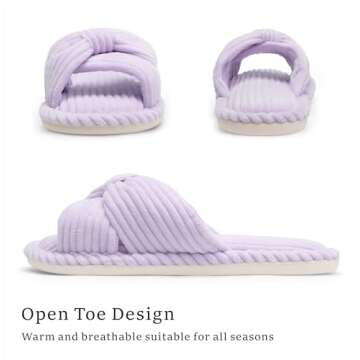 Chantomoo Slippers for Women Memory Foam House Womens Slipper Slides Home Bedroom Bathroom Spa Open Toe Corduroy Slippers Cozy Comfortable Purple Size 7 7.5 8 8.5