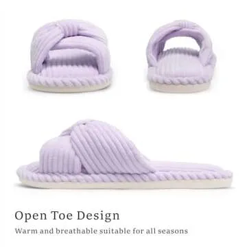 Chantomoo Slippers for Women Memory Foam House Womens Slipper Slides Home Bedroom Bathroom Spa Open Toe Corduroy Slippers Cozy Comfortable Purple Size 7 7.5 8 8.5