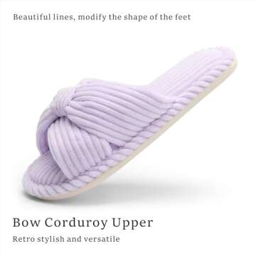Chantomoo Slippers for Women Memory Foam House Womens Slipper Slides Home Bedroom Bathroom Spa Open Toe Corduroy Slippers Cozy Comfortable Purple Size 7 7.5 8 8.5