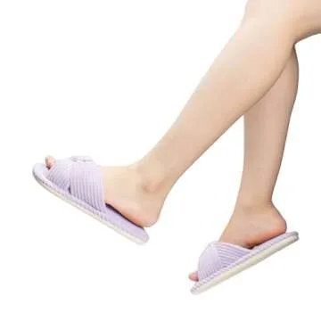 Chantomoo Slippers for Women Memory Foam House Womens Slipper Slides Home Bedroom Bathroom Spa Open Toe Corduroy Slippers Cozy Comfortable Purple Size 7 7.5 8 8.5