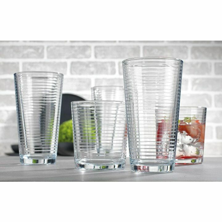 Le'raze 16pc Ribbed Glassware Set - Durable & Elegant