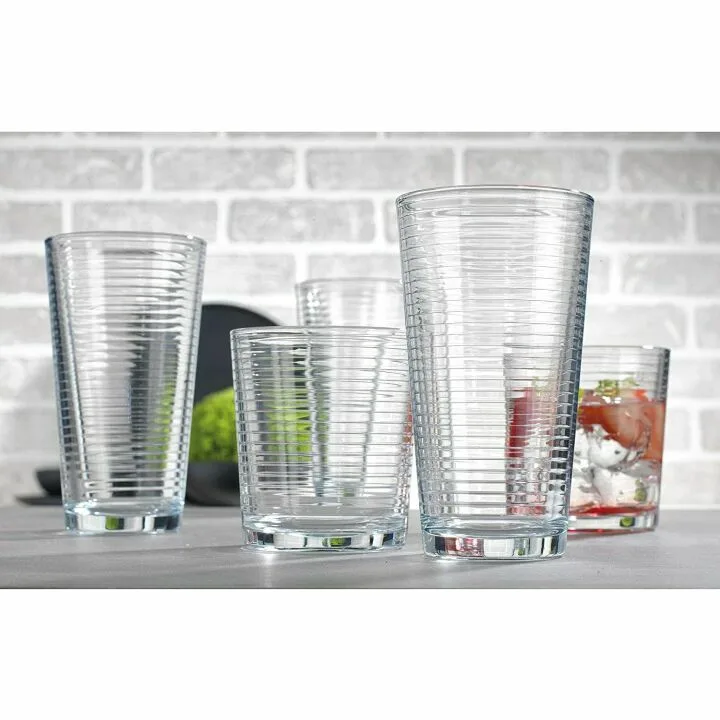 Le'raze 16pc Ribbed Glassware Set - Durable & Elegant