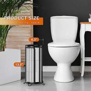 Bunoxea Toilet Paper Holder Stand, Freestanding Toilet Tissue Organizer, Minimalistic Storage Solution, Reserve Mega Rolls-Modern Black