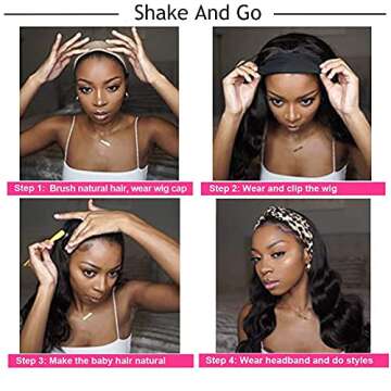 Brown Headband Wig 24 Inch Long Wavy Headband Wigs for Black Women Dark Brown Mix Blonde Highlights Loose Wave Headband Wig Synthetic Long Wigs for Women and Girls Daily Party Wear (Brown)