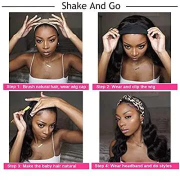 Brown Headband Wig 24 Inch Long Wavy Headband Wigs for Black Women Dark Brown Mix Blonde Highlights Loose Wave Headband Wig Synthetic Long Wigs for Women and Girls Daily Party Wear (Brown)