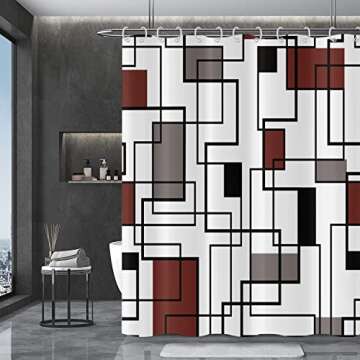 GCIREC Modern Abstract Burgundy Shower Curtain, Burgundy Grey Black Geometric Minimalist Aesthetics ...