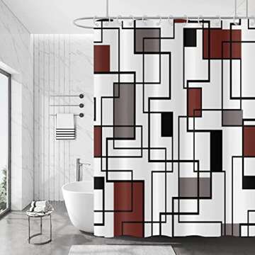 GCIREC Modern Abstract Burgundy Shower Curtain, Burgundy Grey Black Geometric Minimalist Aesthetics Bathroom Curtains Bathtub Decor Waterproof Machine Washable Fabric with 12 Hooks