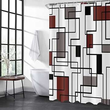 GCIREC Modern Abstract Burgundy Shower Curtain, Burgundy Grey Black Geometric Minimalist Aesthetics Bathroom Curtains Bathtub Decor Waterproof Machine Washable Fabric with 12 Hooks