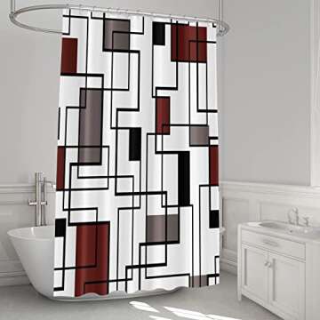 GCIREC Modern Abstract Burgundy Shower Curtain, Burgundy Grey Black Geometric Minimalist Aesthetics Bathroom Curtains Bathtub Decor Waterproof Machine Washable Fabric with 12 Hooks