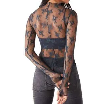 Sheer Mesh Long Sleeve Top for Women - Elegant & Versatile