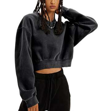 Hatant Sweatshirt for Women Acid Wash Athletic Hoodies Heritage Fleece V-neck Long Sleeve Hoodie Y2K...